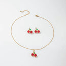 Conjunto de Joias com Colar e Brincos de Pingente de Fruta Cereja de Zircão Vermelho para Mulheres, Nova Tendência, Corrente para Clavícula, Presente