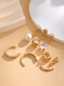 Conjunto com 6 peças de Anéis de Umbigo com Pérola Falsa e Barra Invertida, em Aço Inoxidável, Flor Curvada com Zircônia, Joia para Piercing de Umbigo