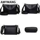 Bolsa Feminina com 3 Bolsos, Grande Capacidade, em Couro PU, Estampas Elegantes, Bolsa Transversal Simples Feminina