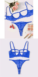 Conjunto de 2 peças Mostrando Seios, Tela de Cor Sólida, Conjunto de Lingerie Sexy Transparente
