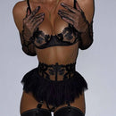 Conjunto de Lingerie Feminina Sexy Sutiã Push Up com Tiras Bordadas em Tule Transparente Conjunto de Lingerie com Calcinha e Sutiã 3 Peças