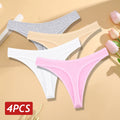 Conjunto 4 peças, Calcinha de algodão Sem costura Cintura baixa Tanga V-Cintura Cor sólida respirável Lingerie macia íntimos