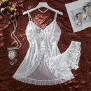 Conjunto de Camisola Ultra Sexy de Tule com Sutiã Decote V e Saia Aberta  Transparente Lingerie Kit de Luxo