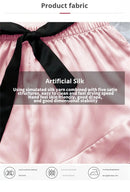 Pijama Feminino de Cetim Liso com Decote V, Borda com Babados e Shorts com Laço, Conjunto de Pijama Simples e Respirável, com Alças