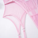 Conjunto de Lingerie de Malha de Luxo para Mulheres, Body Sem Costas, Conjunto de 3 Peças com Cinta-Liga, Vestidos Sensuais para Mulheres