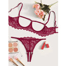 Conjunto de 2 peças Mostrando Seios, Tela de Cor Sólida, Conjunto de Lingerie Sexy Transparente