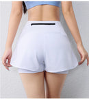 Shorts feminino de secagem rápida, cintura elástica, shorts esportivos ativos com bolsos