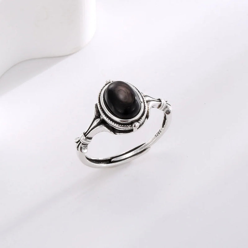 Anel de prata esterlina 925 com ágata natural que nunca desbota, estilo hip-hop, anel Unisex