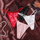 Calcinha Fio Dental Feminina de Cetim Sexy Sem Costura, Laço, Cintura Baixa, Fio Dental Único, Fundo de Algodão, Tanga T Back M-2XL