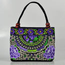 Bolsa de Ombro Feminina Bordada Pequenas Estilo Nacional Floral Bordado de Mão com Alça Superior Bordadas com Miçangas Bolsa com Aba