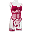 Conjunto de Lingerie de Malha de Luxo para Mulheres, Body Sem Costas, Conjunto de 3 Peças com Cinta-Liga, Vestidos Sensuais para Mulheres