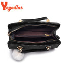 Yogodlns Bolsas Femininas Sacolas Grandes Bolsa de Ombro Quadrada de Couro PU com Pompom Transversal