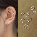 Brincos de Studs de Piercing Tragus Helix de Cristal CZ em Aço Inoxidável