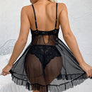 Conjunto Hot Fantasy de Mini Saia para Dormir com Sutiã de Decote V e Calcinha, Roupa Sexy Feminina, Pijama, Vestido de Noite com Fenda, Lingerie Transparente Doll