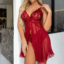 Conjunto Hot Fantasy de Mini Saia para Dormir com Sutiã de Decote V e Calcinha, Roupa Sexy Feminina, Pijama, Vestido de Noite com Fenda, Lingerie Transparente Doll
