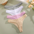 Conjunto 4 peças, Calcinha de algodão Sem costura Cintura baixa Tanga V-Cintura Cor sólida respirável Lingerie macia íntimos