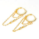 Brincos Longos com Duas Correntes e Pingente de Tassel  Aço Inoxidável Coreano com Zircônia, para Piercing