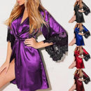 Robe  Francesa de Cetim Sedoso com Fio Dental, Roupão com Renda, Manga Curta, Camisola Feminina Sexy