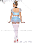 Fantasia para Mulheres Adultas Roupas de Festa Brincar Roleplay Cosplay Fantasia Sexy Uniforme Azul Princesa