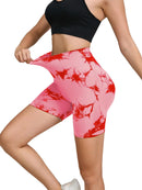 Calças de Fitness Femininas Sem Costura Tie Dye, Shorts Curtos Esportivos de Cintura Alta e Elevação de Quadril, Shorts Justo Sexy com Estampa de Pêssego