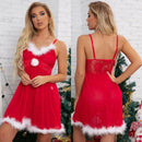 Vestido de Natal Sexy Lingerie Erótica Transparente Renda Vermelha Cosplay Feminino Babydoll para Presentes