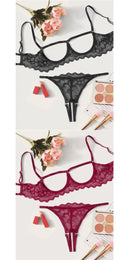 Conjunto de 2 peças Mostrando Seios, Tela de Cor Sólida, Conjunto de Lingerie Sexy Transparente