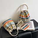 Conjunto de 2 Peças Bolsa Transversal Praia Bolsas de Ombro de Verão Coloridas de Palha