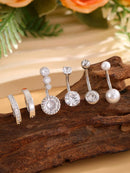 Conjunto com 6 peças de Anéis de Umbigo com Pérola Falsa e Barra Invertida, em Aço Inoxidável, Flor Curvada com Zircônia, Joia para Piercing de Umbigo