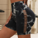 Calças de Fitness Femininas Sem Costura Tie Dye, Shorts Curtos Esportivos de Cintura Alta e Elevação de Quadril, Shorts Justo Sexy com Estampa de Pêssego