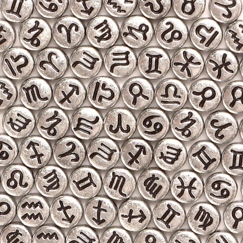 100 Peças 4*7mm Contas Redondas Sortidas de Signos do Zodíaco, Pingentes Espaçadores Soltos para Confecção de Joias e Acessórios de Pulseira DIY
