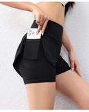 Shorts feminino de secagem rápida, cintura elástica, shorts esportivos ativos com bolsos