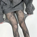 Meia-calça Vazadas em Renda e Tule com Fundo de Vime Meias Florais Mulher Sexy Collants Meia-fina de Moda