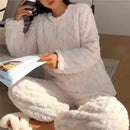 Conjunto de Pijama Quente de Jacquard de Veludo Coral Suave para Mulheres, Roupão Confortável para Inverno