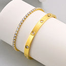 Conjunto de Pulseiras Vnox Love com Corrente, Pedras de Zircônio Redondas, Conjunto de Jóias em Aço Inoxidável PVD para Mulheres