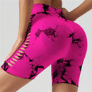 Calças de Fitness Femininas Sem Costura Tie Dye, Shorts Curtos Esportivos de Cintura Alta e Elevação de Quadril, Shorts Justo Sexy com Estampa de Pêssego