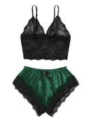 Conjunto de Pijama Feminino 2 Peças em Renda – Top de Tule com Alças & Shorts Combinando, Pijama de Verão Respirável para Mulheres, Tamanhos Grandes Disponíveis