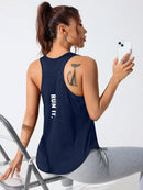 Colete esportivo feminino com letras bordadas de secagem rápida, roupa esportiva em rede respirável
