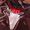 Calcinha Fio Dental Feminina de Cetim Sexy Sem Costura, Laço, Cintura Baixa, Fio Dental Único, Fundo de Algodão, Tanga T Back M-2XL