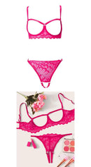 Conjunto de 2 peças Mostrando Seios, Tela de Cor Sólida, Conjunto de Lingerie Sexy Transparente