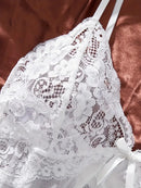 Conjunto de Camisola Ultra Sexy de Tule com Sutiã Decote V e Saia Aberta  Transparente Lingerie Kit de Luxo