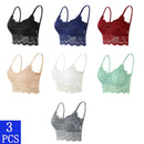Kit 03 peças Sutiãs de Renda Feminino Top Confortável Bralette Cor Sólida Lingerie Sexy Colete Feminino Vazado Sem Arame Sutiã Sem Costura