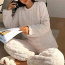 Conjunto de Pijama Quente de Jacquard de Veludo Coral Suave para Mulheres, Roupão Confortável para Inverno