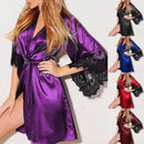 Robe  Francesa de Cetim Sedoso com Fio Dental, Roupão com Renda, Manga Curta, Camisola Feminina Sexy