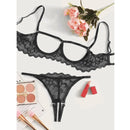 Conjunto de 2 peças Mostrando Seios, Tela de Cor Sólida, Conjunto de Lingerie Sexy Transparente