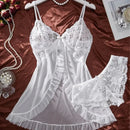 Sexy Female Adult Transparent Red Lingerie Women Underwear Sleepwear Lace Babydoll Dress Panties Pijamas Set Adult Female Nighty