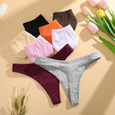 Conjunto 4 peças, Calcinha de algodão Sem costura Cintura baixa Tanga V-Cintura Cor sólida respirável Lingerie macia íntimos