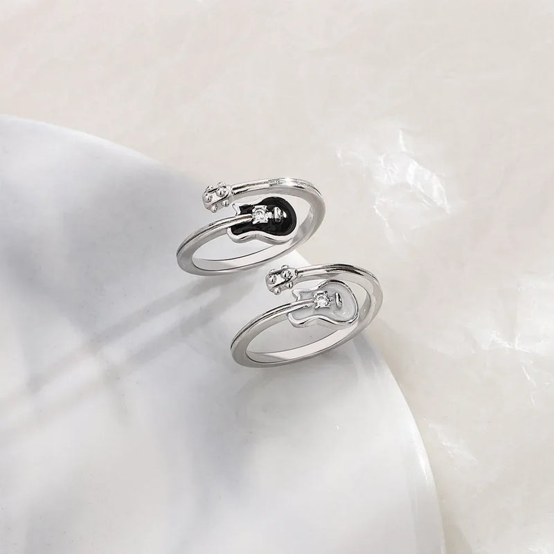 Anel de Guitarra com Nota Musical Joias Design Exclusivo Anéis Ajustáveis para Indicador Feminino Anel de Declaração