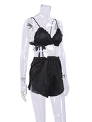 Conjuntos de Pijama com Patchwork e Renda, Conjuntos de Robe com Sutiã, Lingerie de Cetim Sexy Feminina, Conjunto de 3 Peças de Pijamas