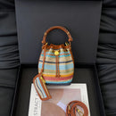 Conjunto de 2 Peças Bolsa Transversal Praia Bolsas de Ombro de Verão Coloridas de Palha