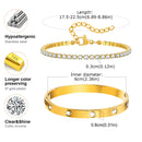 Conjunto de Pulseiras Vnox Love com Corrente, Pedras de Zircônio Redondas, Conjunto de Jóias em Aço Inoxidável PVD para Mulheres